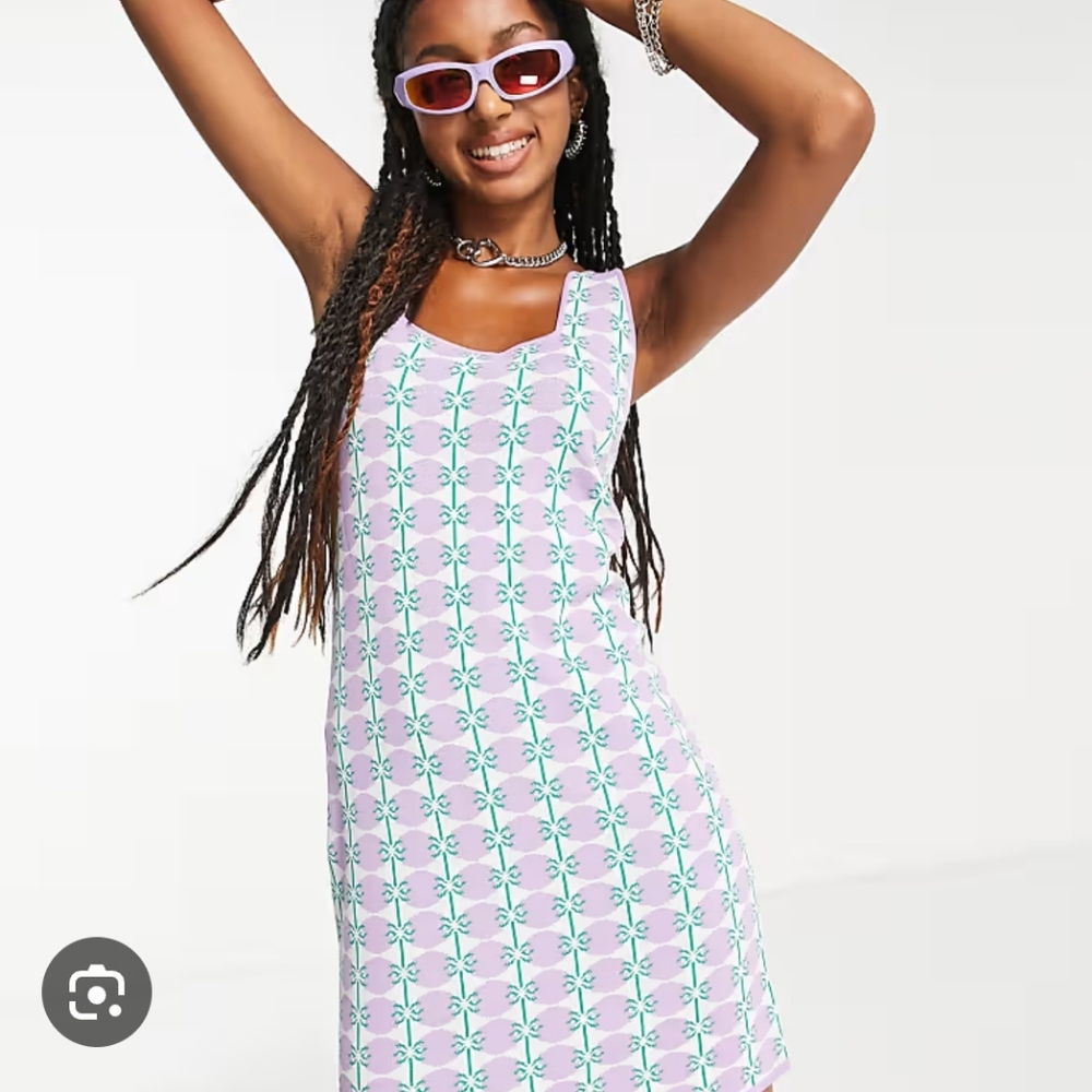 Urban Revivo Purple & White Floral Pattern Dress